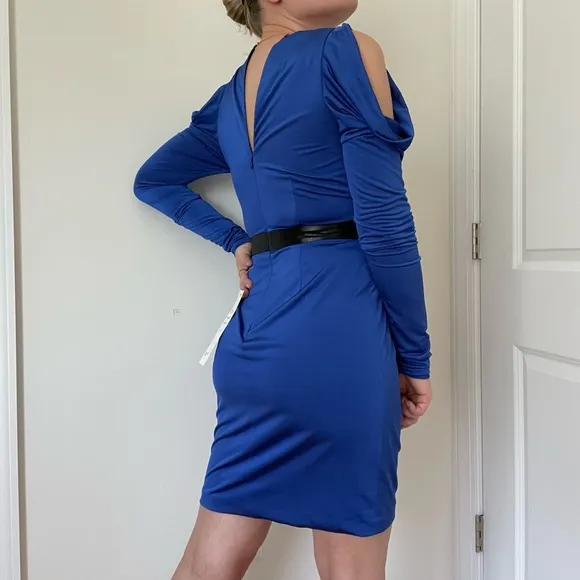 Grecian Goddess Cold Shoulder Long Sleeve Deep V Neck Cocktail Dress