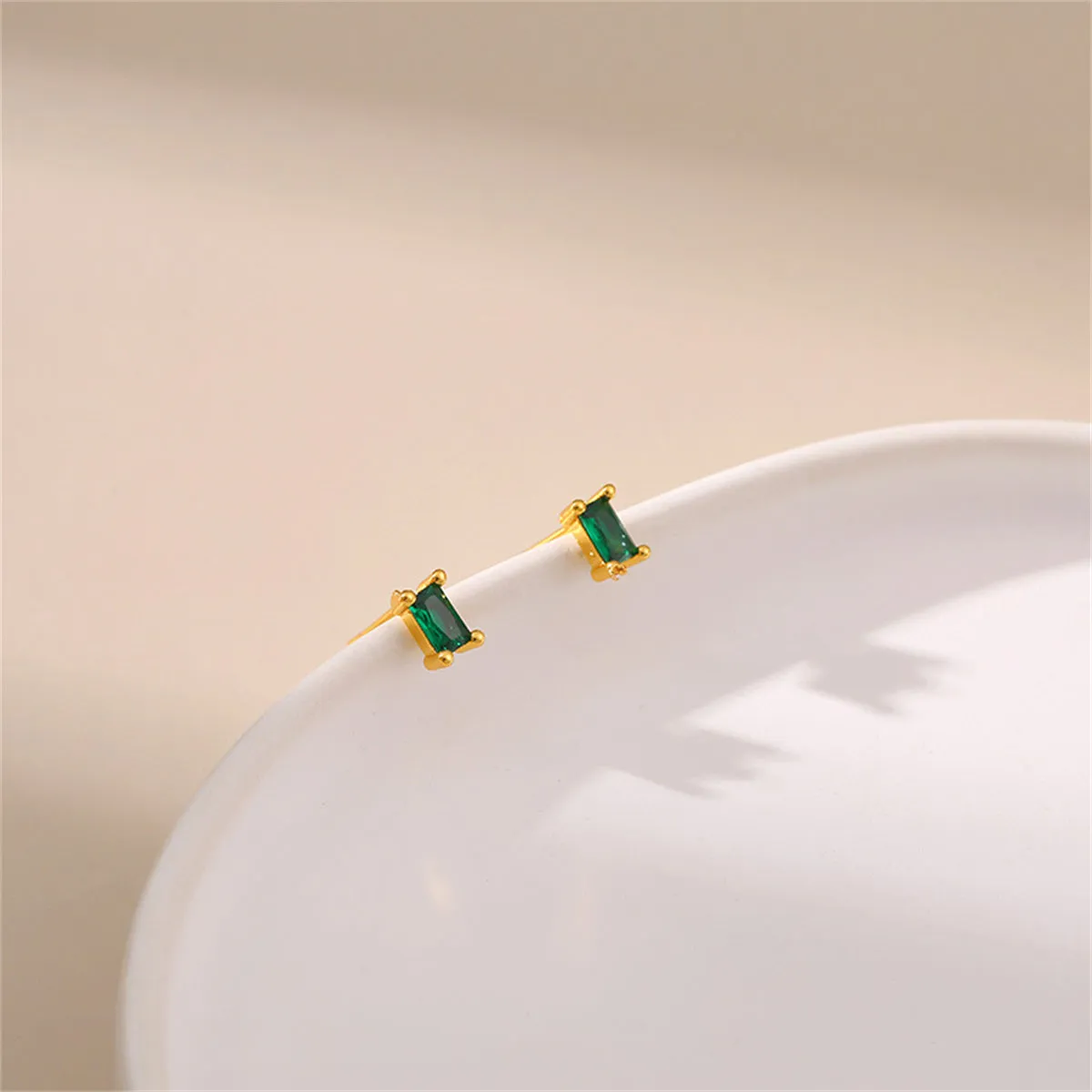 Green Crystal & 18K Gold-Plated Rectangle Stud Earrings