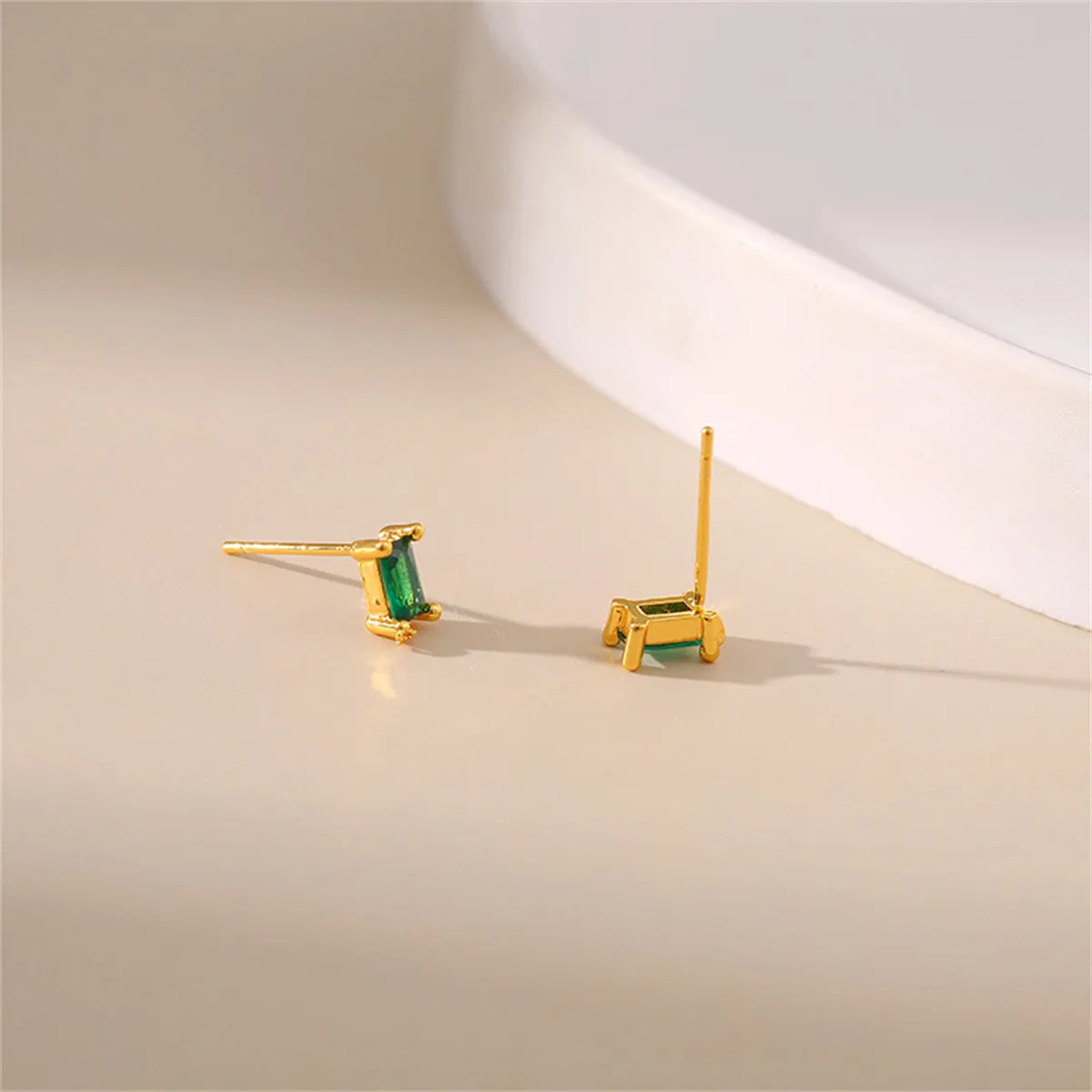Green Crystal & 18K Gold-Plated Rectangle Stud Earrings
