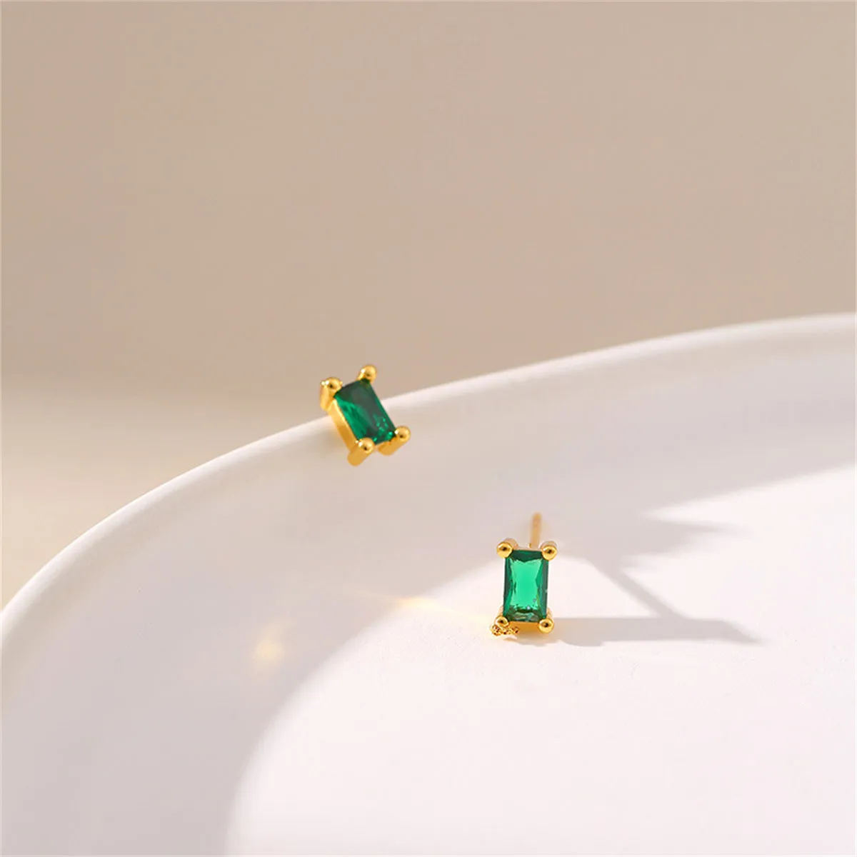 Green Crystal & 18K Gold-Plated Rectangle Stud Earrings