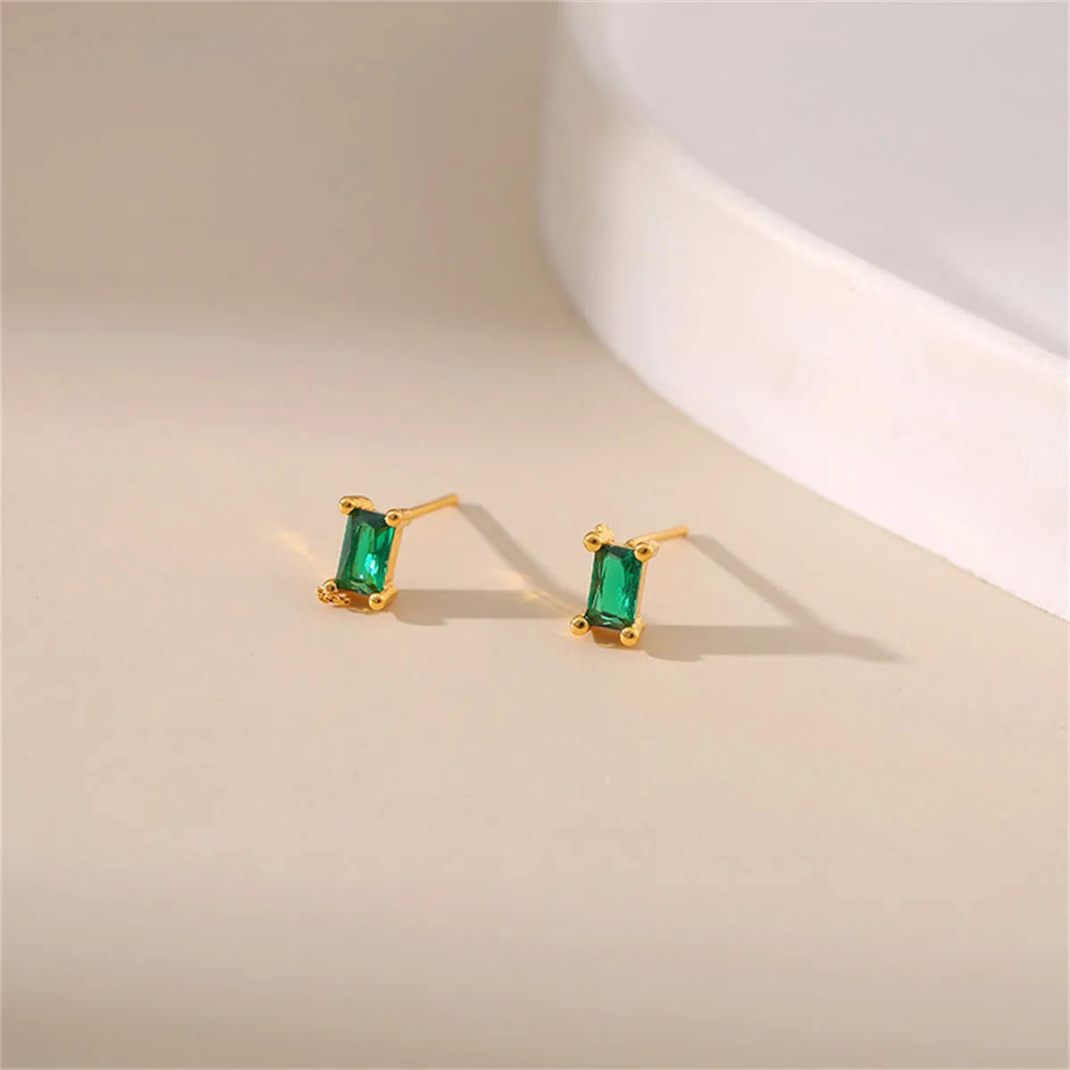 Green Crystal & 18K Gold-Plated Rectangle Stud Earrings