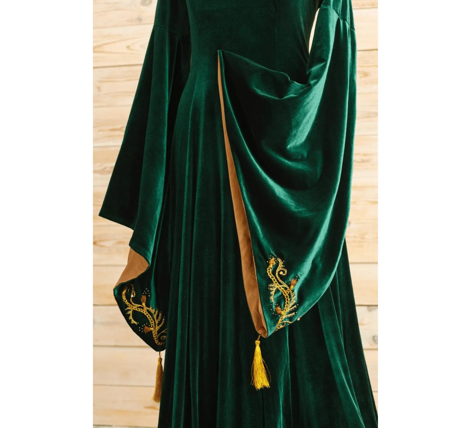Green velvet fantasy elven wedding dress