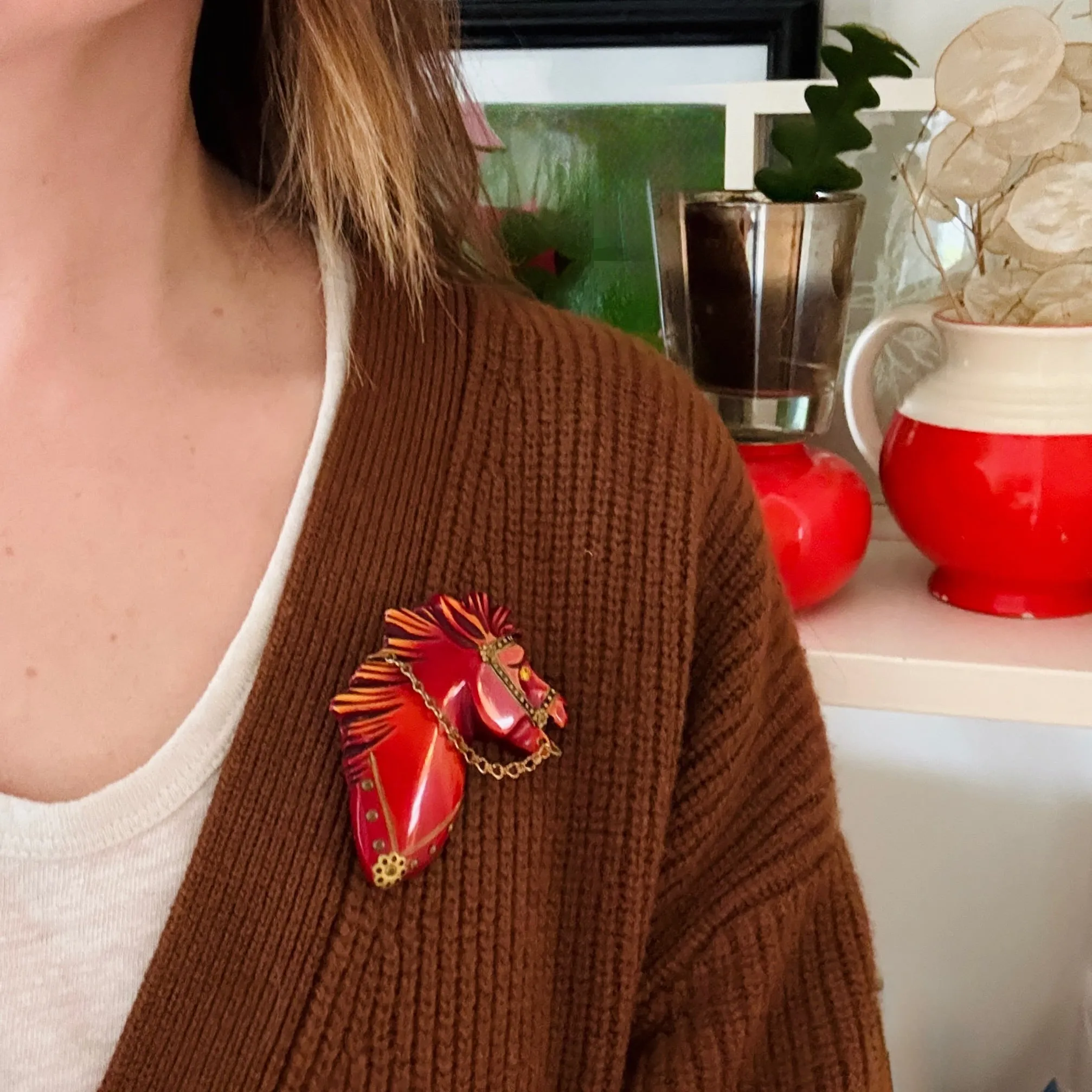Handsome Horse Head Bakelite Brooch