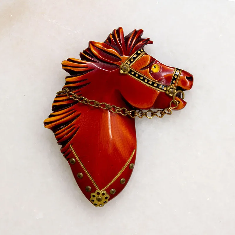 Handsome Horse Head Bakelite Brooch