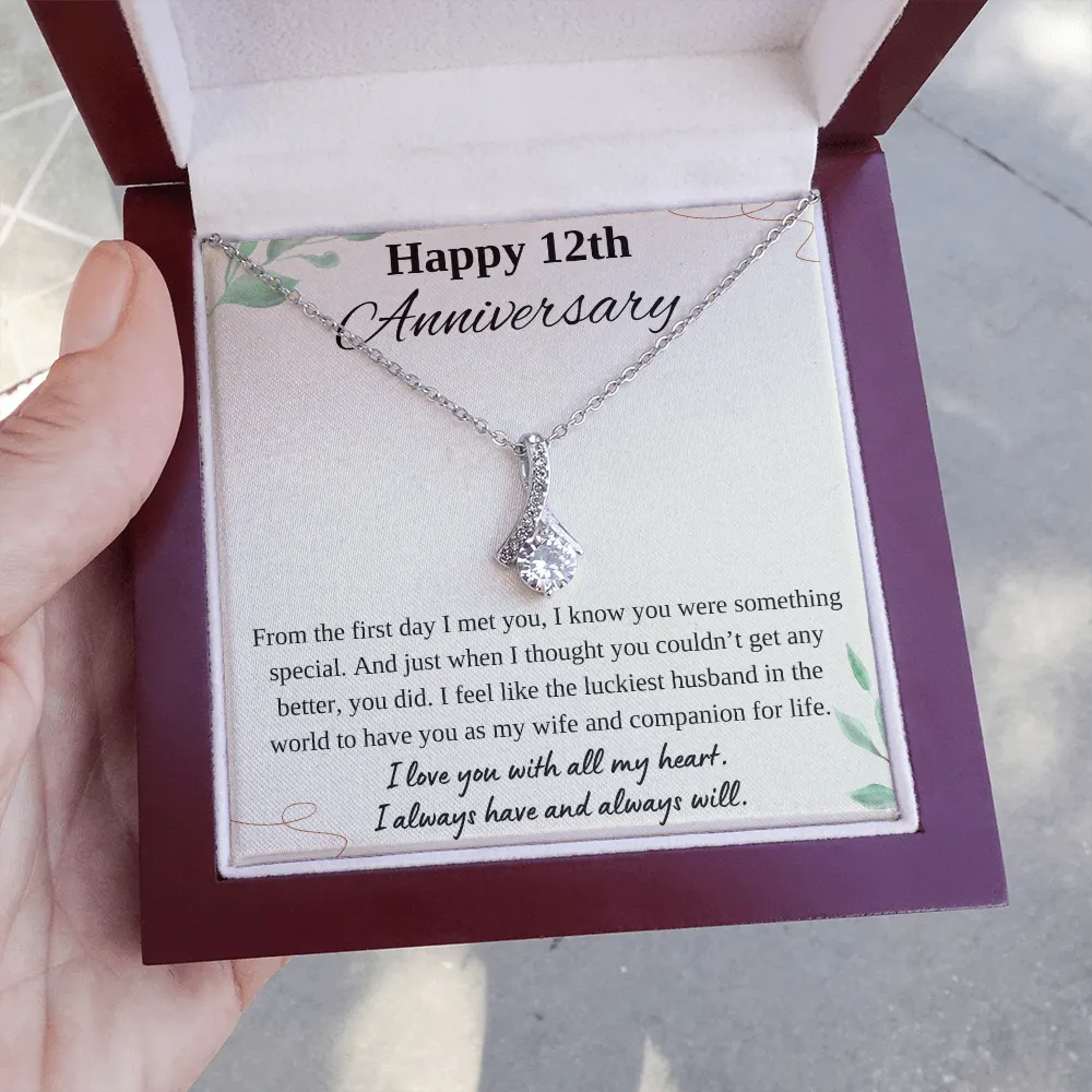 Happy 12th Anniversary Ribbon Necklace