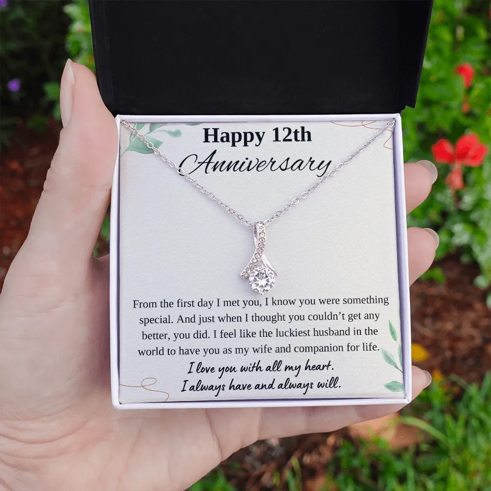 Happy 12th Anniversary Ribbon Necklace