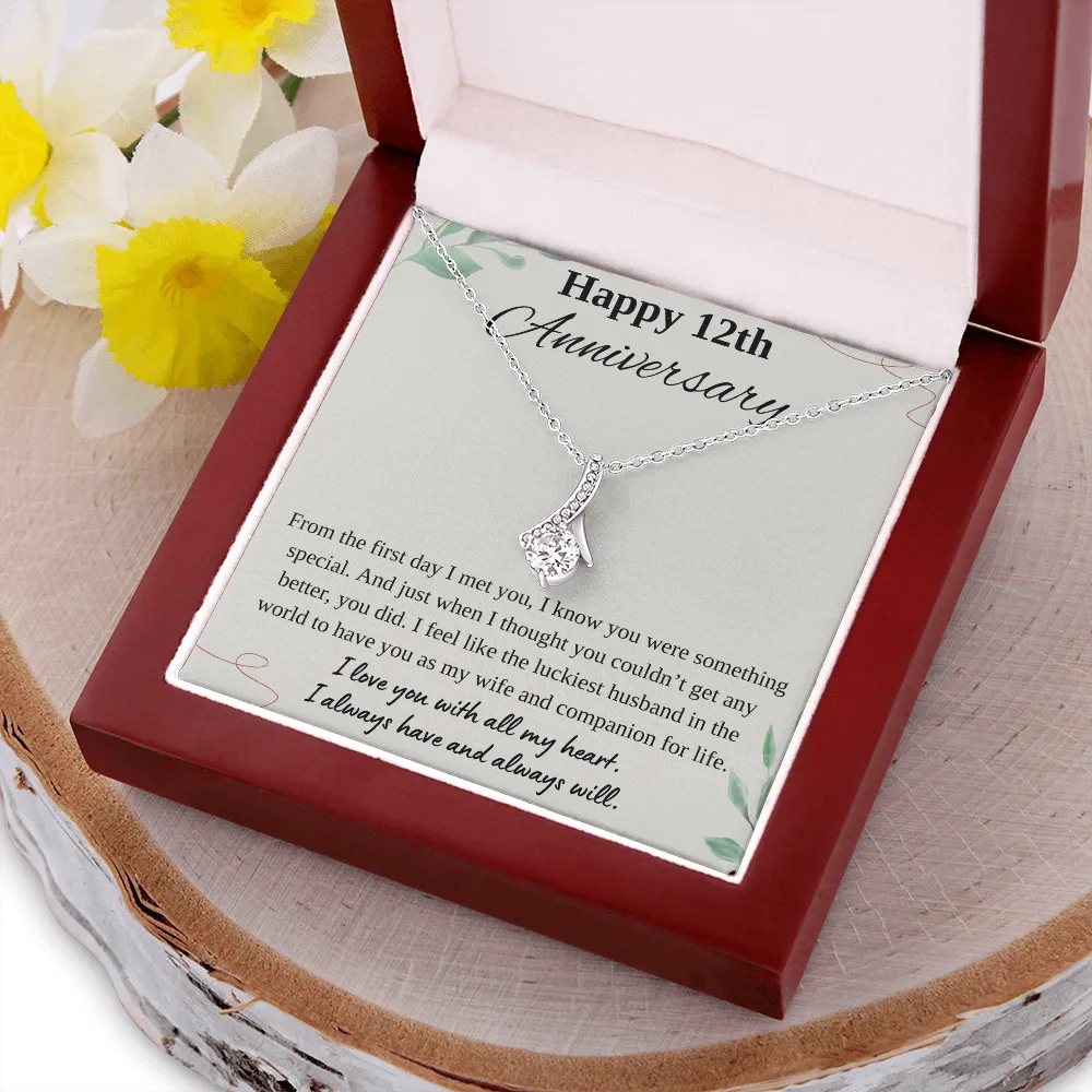 Happy 12th Anniversary Ribbon Necklace