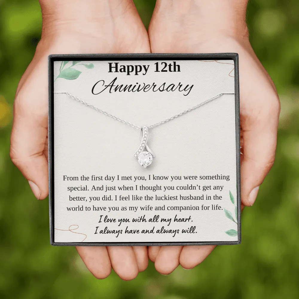 Happy 12th Anniversary Ribbon Necklace