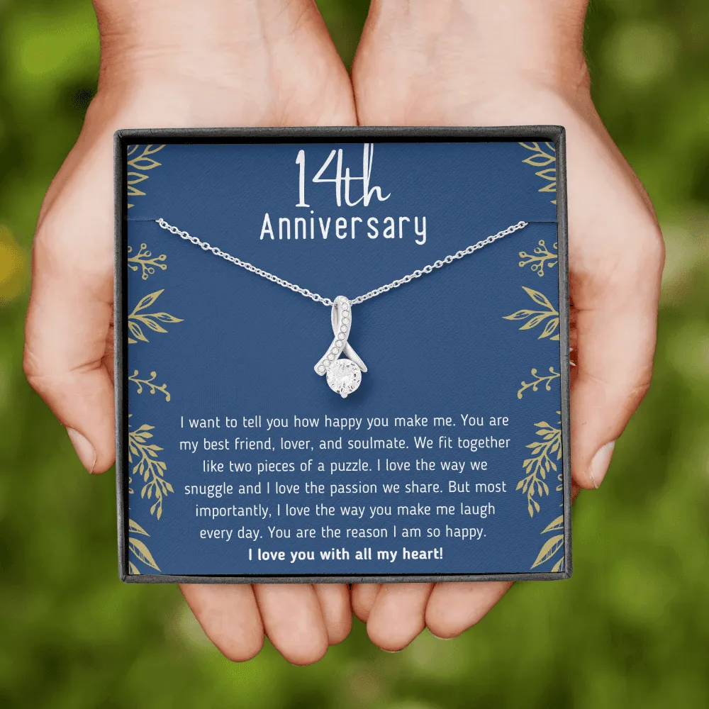 Happy 14th Anniversary Ribbon Necklace