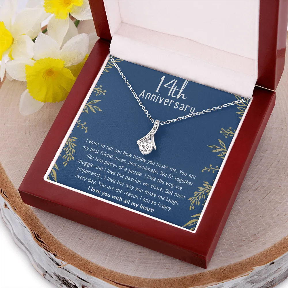 Happy 14th Anniversary Ribbon Necklace