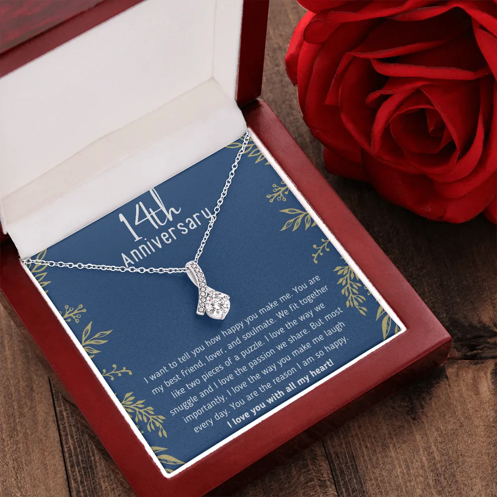 Happy 14th Anniversary Ribbon Necklace