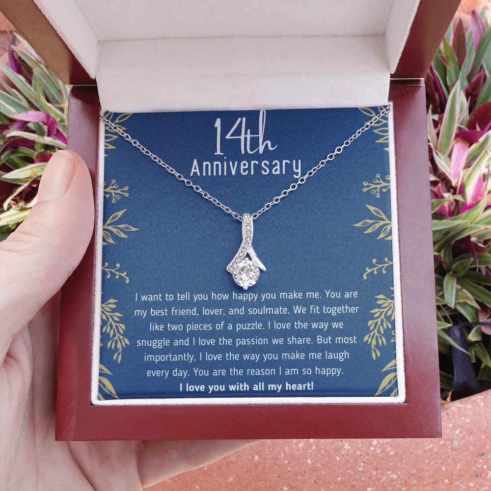 Happy 14th Anniversary Ribbon Necklace