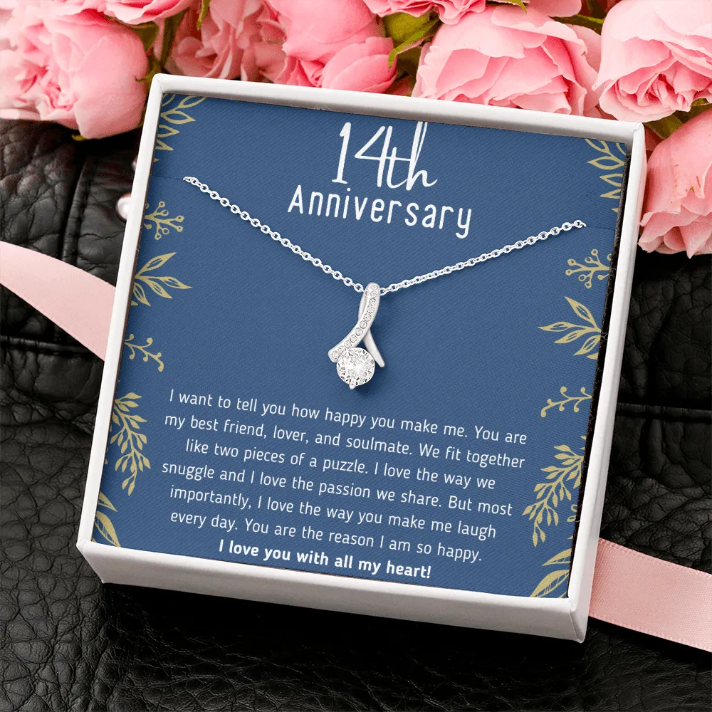 Happy 14th Anniversary Ribbon Necklace