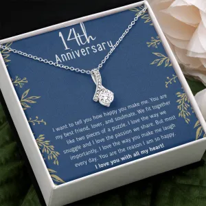 Happy 14th Anniversary Ribbon Necklace
