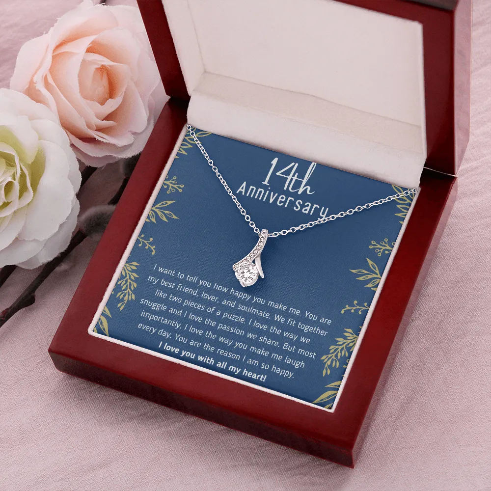 Happy 14th Anniversary Ribbon Necklace