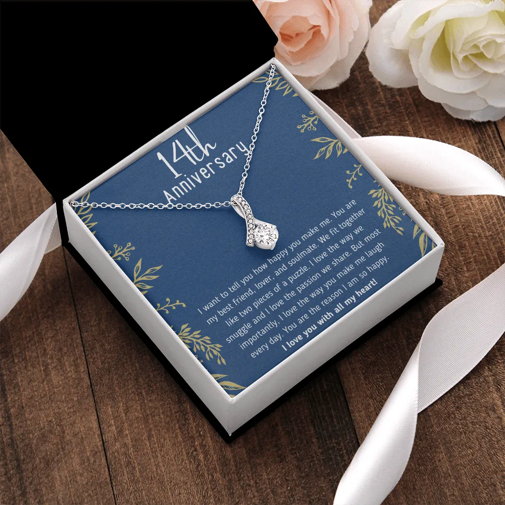 Happy 14th Anniversary Ribbon Necklace