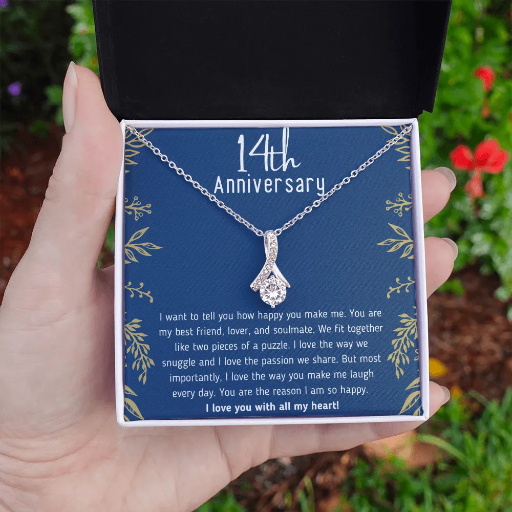 Happy 14th Anniversary Ribbon Necklace