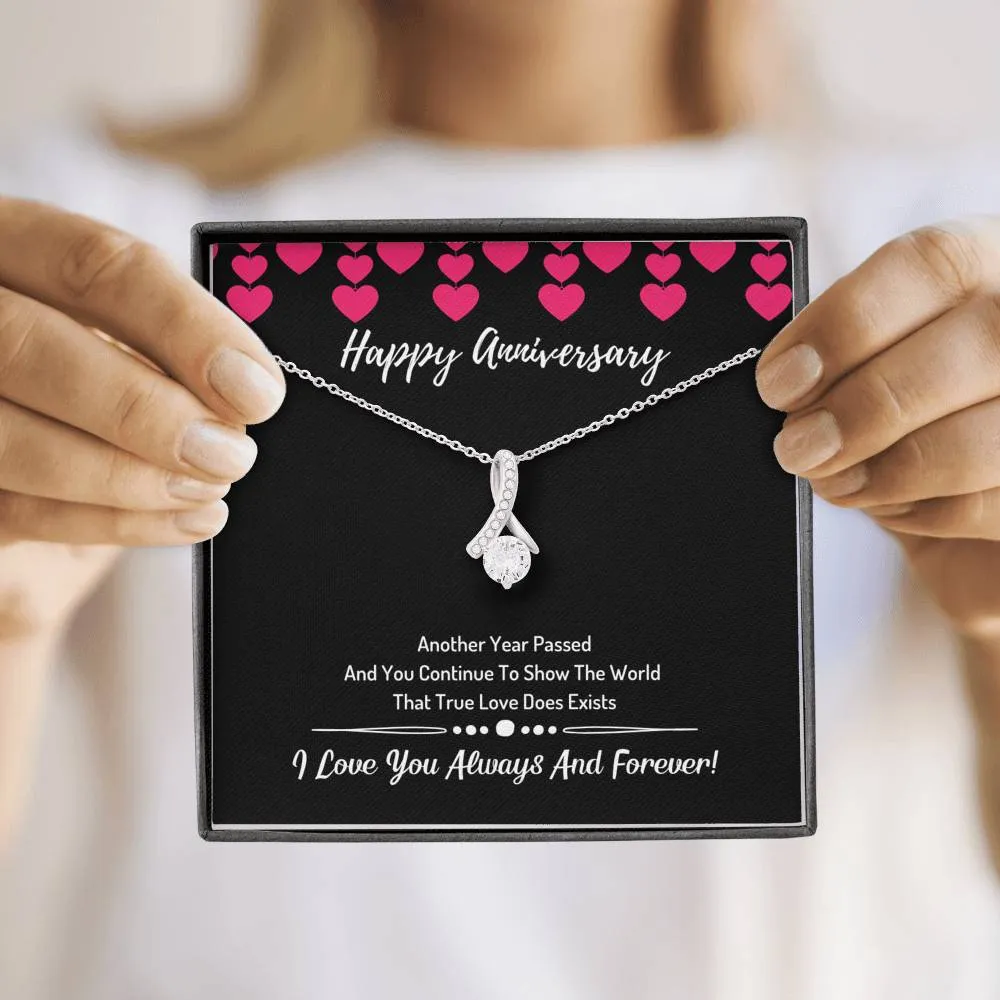 Happy Anniversary Ribbon Necklace- I Love You
