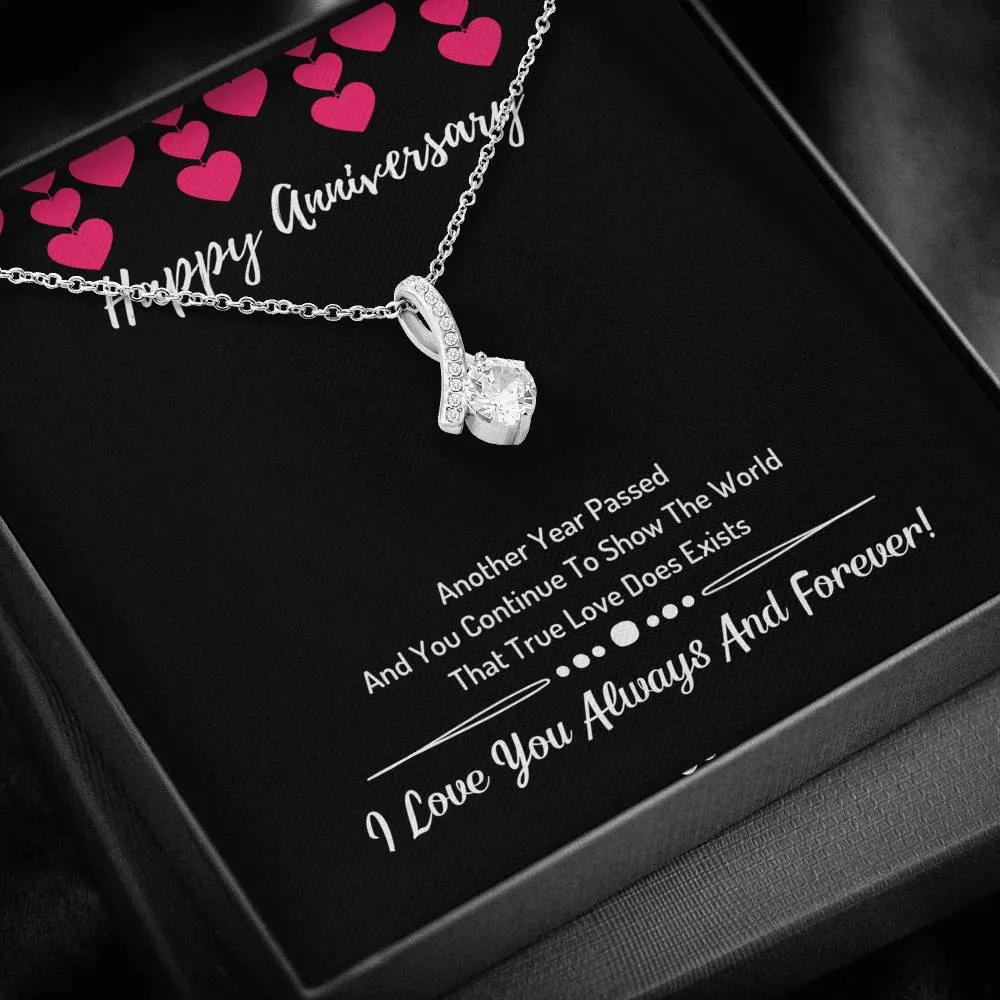 Happy Anniversary Ribbon Necklace- I Love You