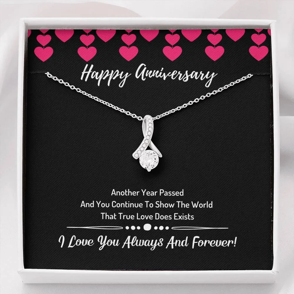 Happy Anniversary Ribbon Necklace- I Love You
