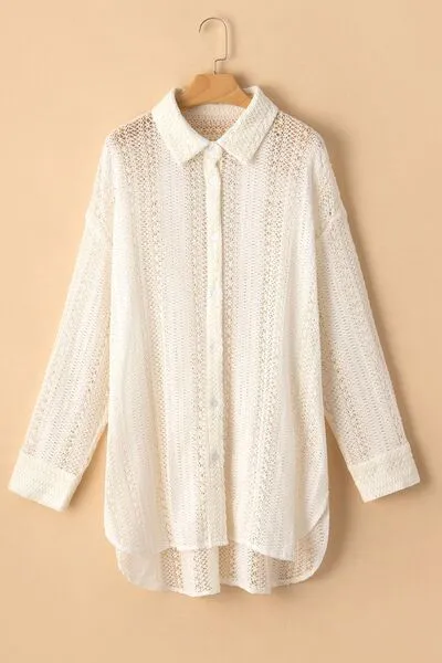 Hazel Blues® |  Lace Crochet Collared Neck Oversized Shirt