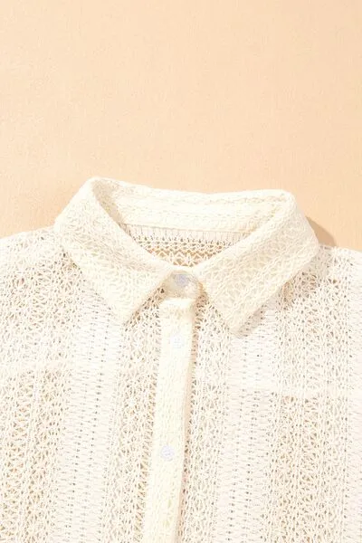 Hazel Blues® |  Lace Crochet Collared Neck Oversized Shirt