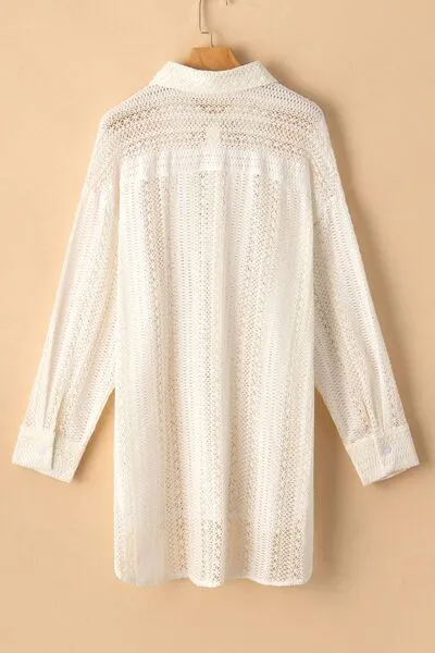 Hazel Blues® |  Lace Crochet Collared Neck Oversized Shirt