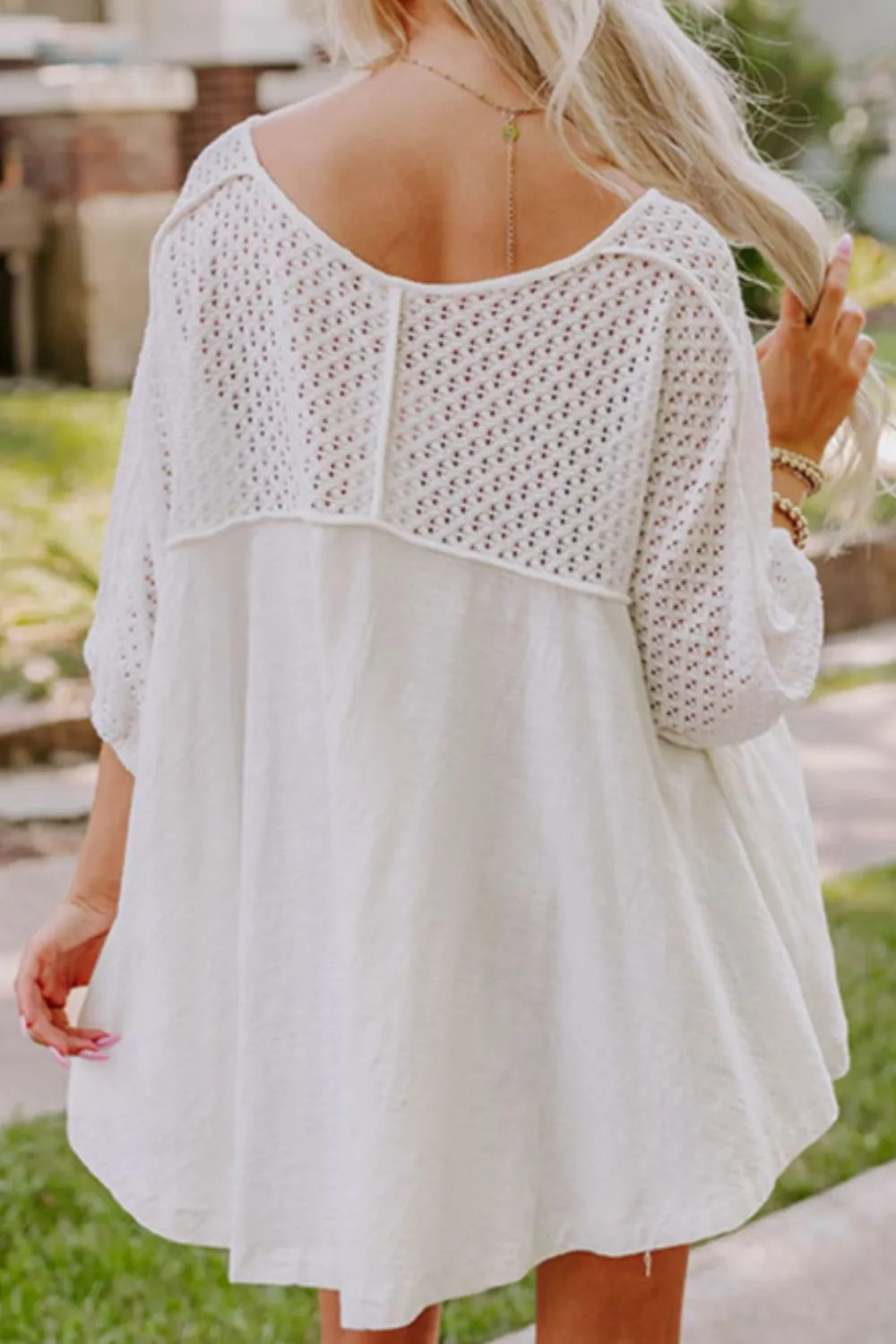 Hazel Blues® |  Openwork High Low Hem V Neck Oversized Top