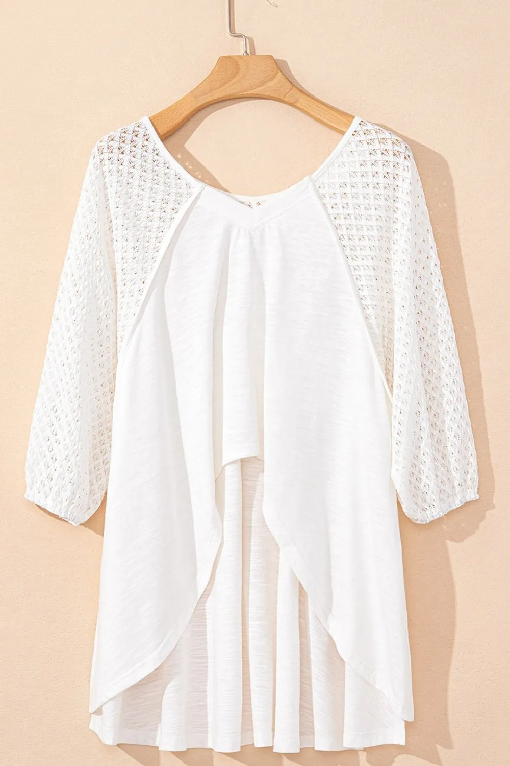 Hazel Blues® |  Openwork High Low Hem V Neck Oversized Top