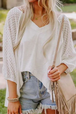 Hazel Blues® |  Openwork High Low Hem V Neck Oversized Top
