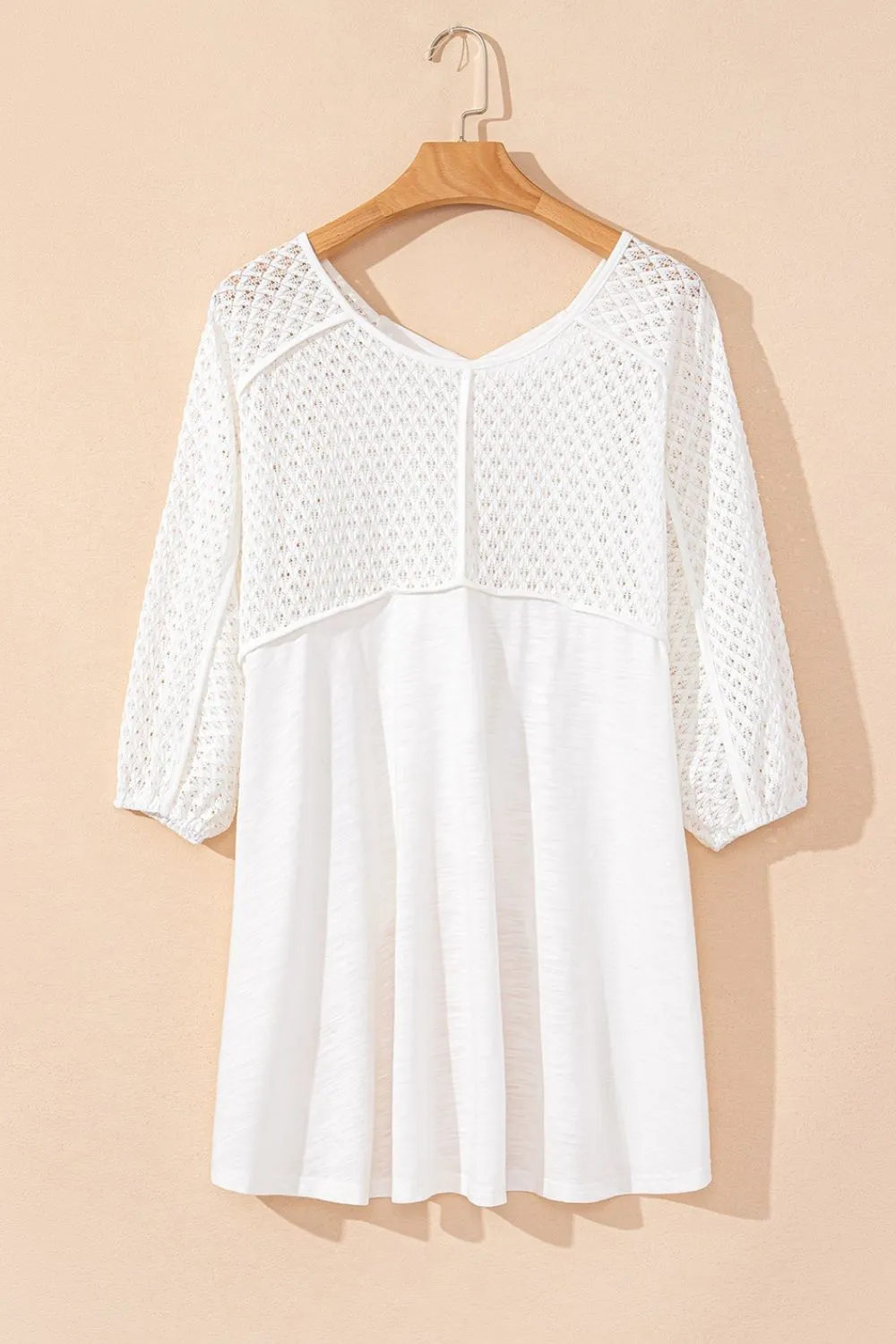 Hazel Blues® |  Openwork High Low Hem V Neck Oversized Top