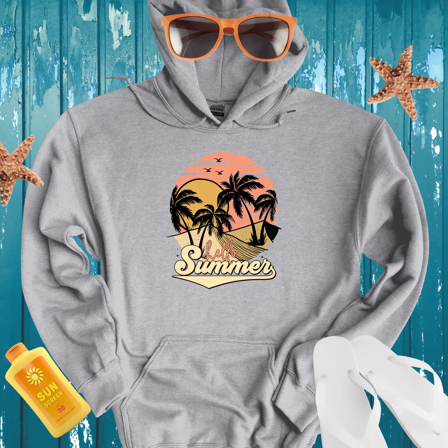 Hello Summer Hoodie Tropical Paradise Beach Vibes