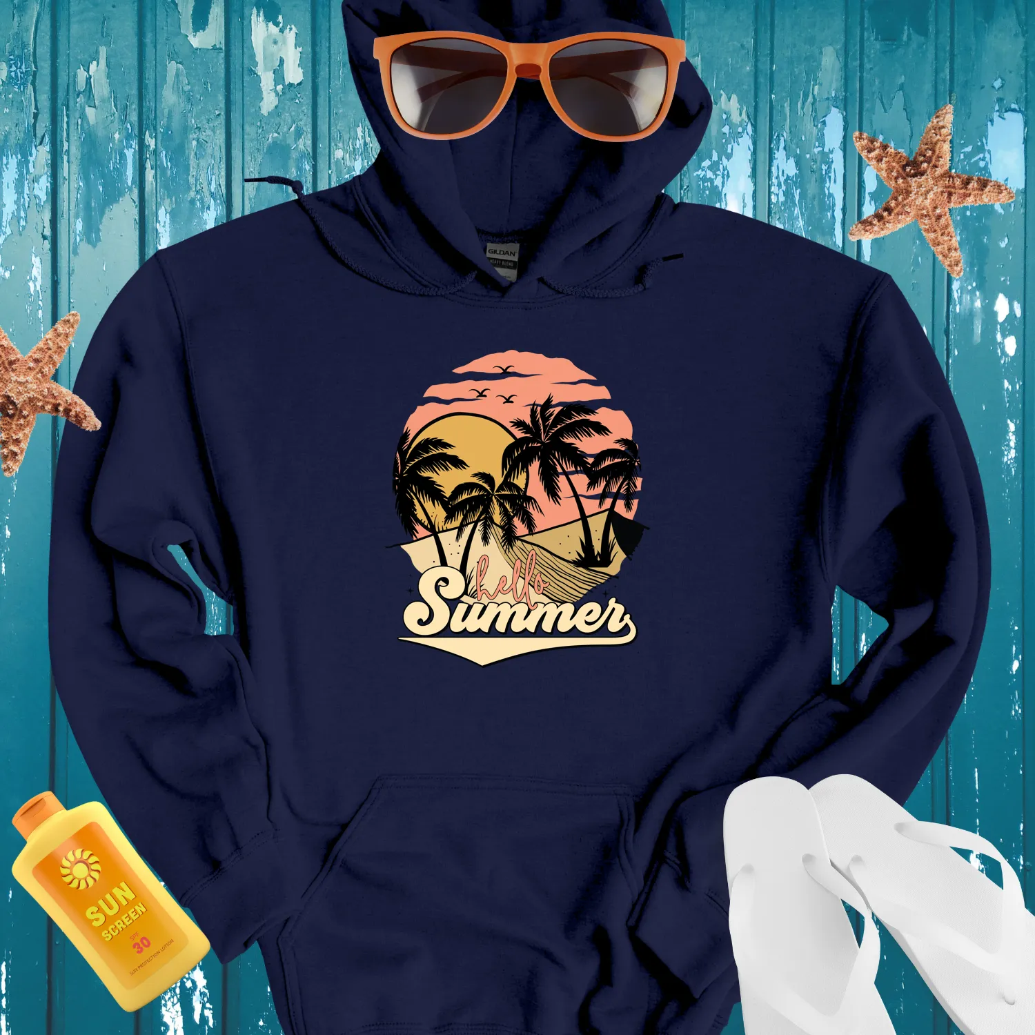 Hello Summer Hoodie Tropical Paradise Beach Vibes