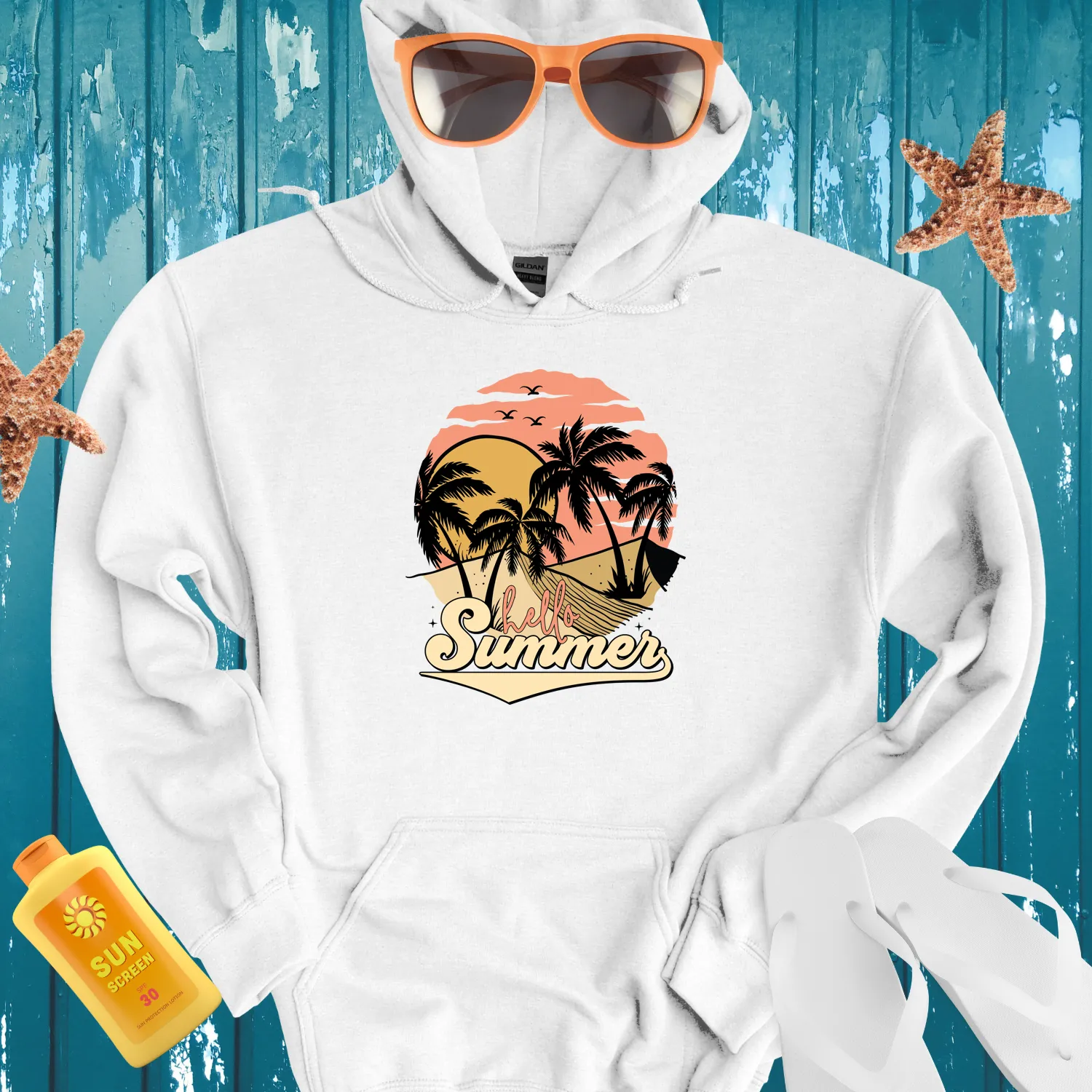 Hello Summer Hoodie Tropical Paradise Beach Vibes