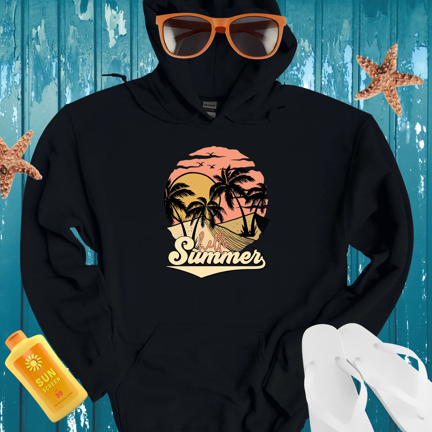 Hello Summer Hoodie Tropical Paradise Beach Vibes