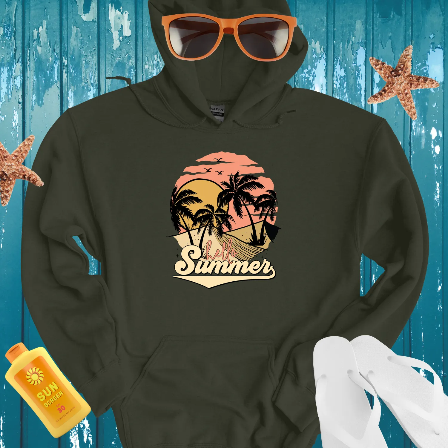 Hello Summer Hoodie Tropical Paradise Beach Vibes