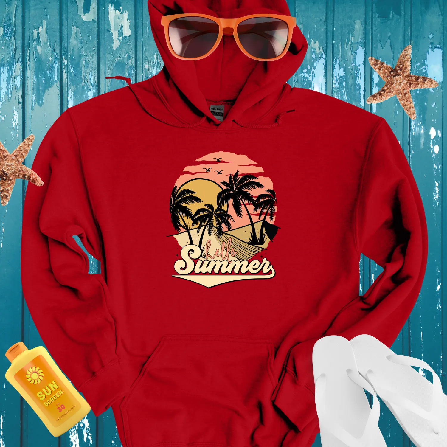 Hello Summer Hoodie Tropical Paradise Beach Vibes