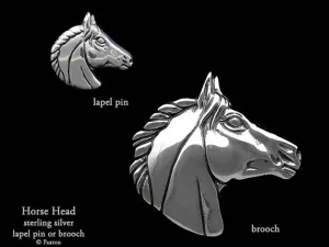 Horse Head Lapel Pin or Horse Head Brooch Sterling Silver