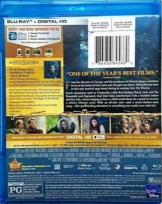 Into The Woods Blu-ray   Digital HD (Free Shipping)