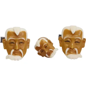 Japanese Tokishane Style Celluloid Sterling Silver Jurōjin Face Cufflinks and Tie Tack
