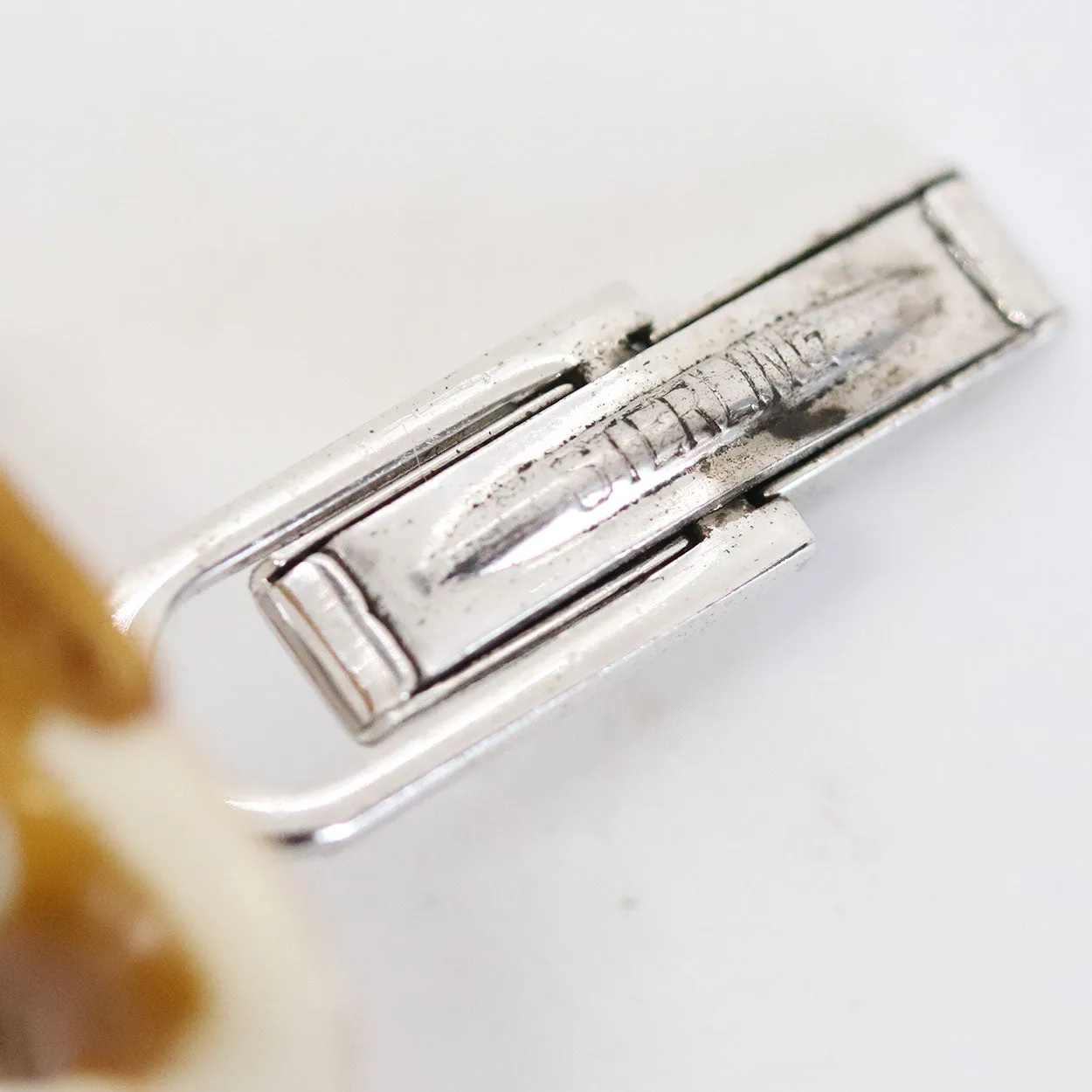 Japanese Tokishane Style Celluloid Sterling Silver Jurōjin Face Cufflinks and Tie Tack