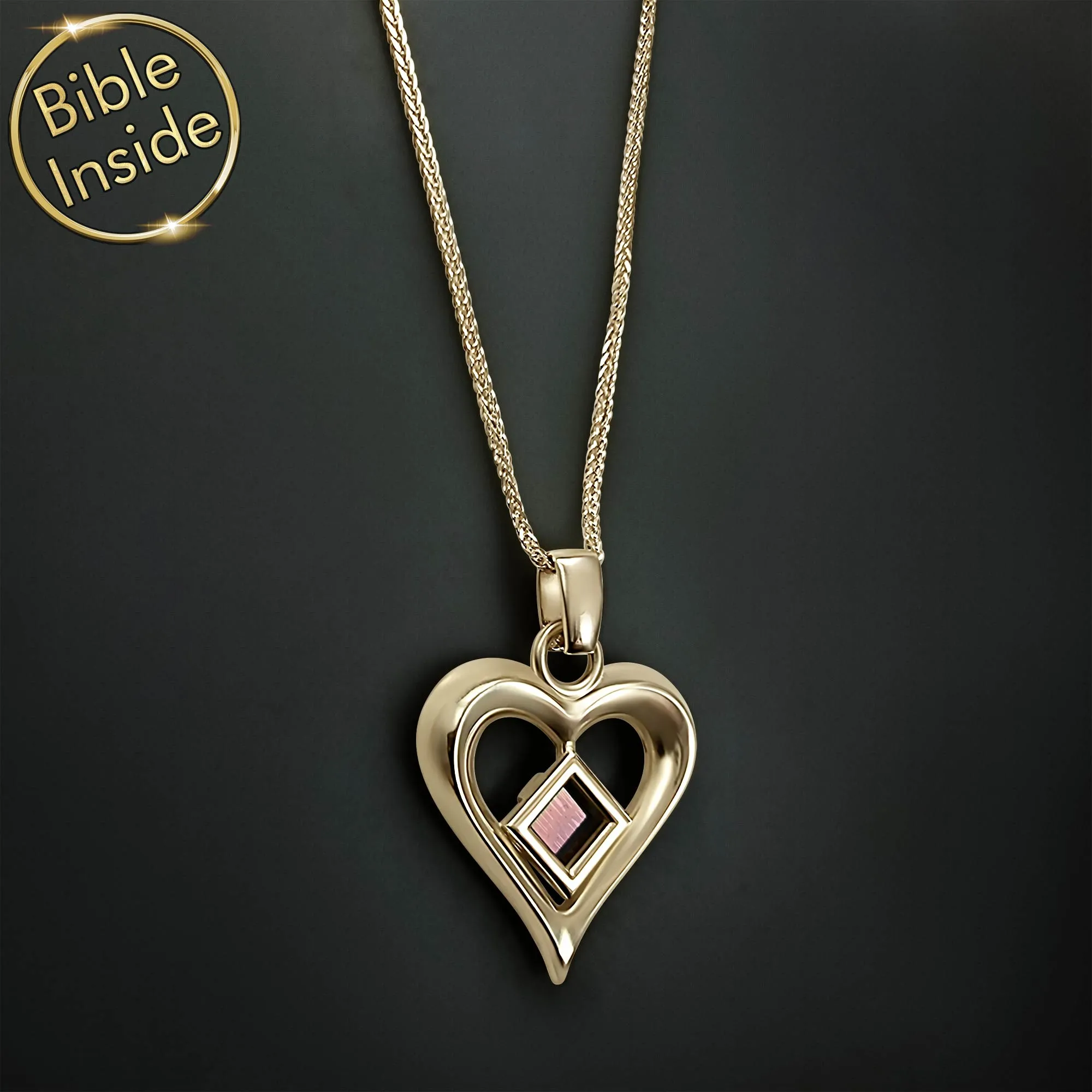 Jewelry For Her - Heart Design With Nano Bible - The Heart's Treasure Pendant