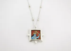 Kali (goddess) miniature painting pendant on a floating pearl chain