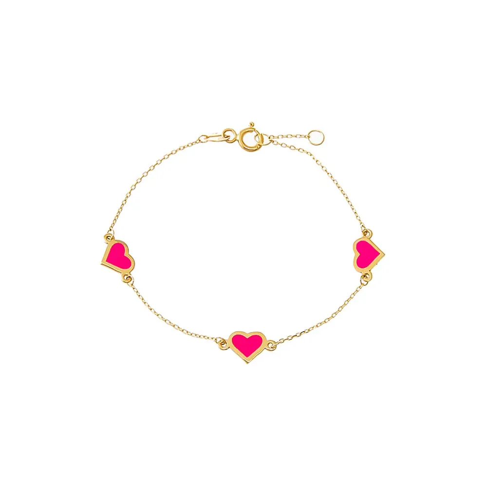 Kids Enamel Heart Embedded Charm Bracelet 14K