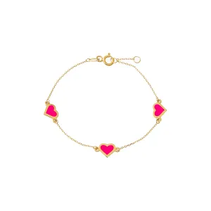 Kids Enamel Heart Embedded Charm Bracelet 14K