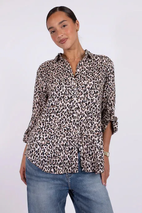 Leopard Boyfriend Linen Shirt