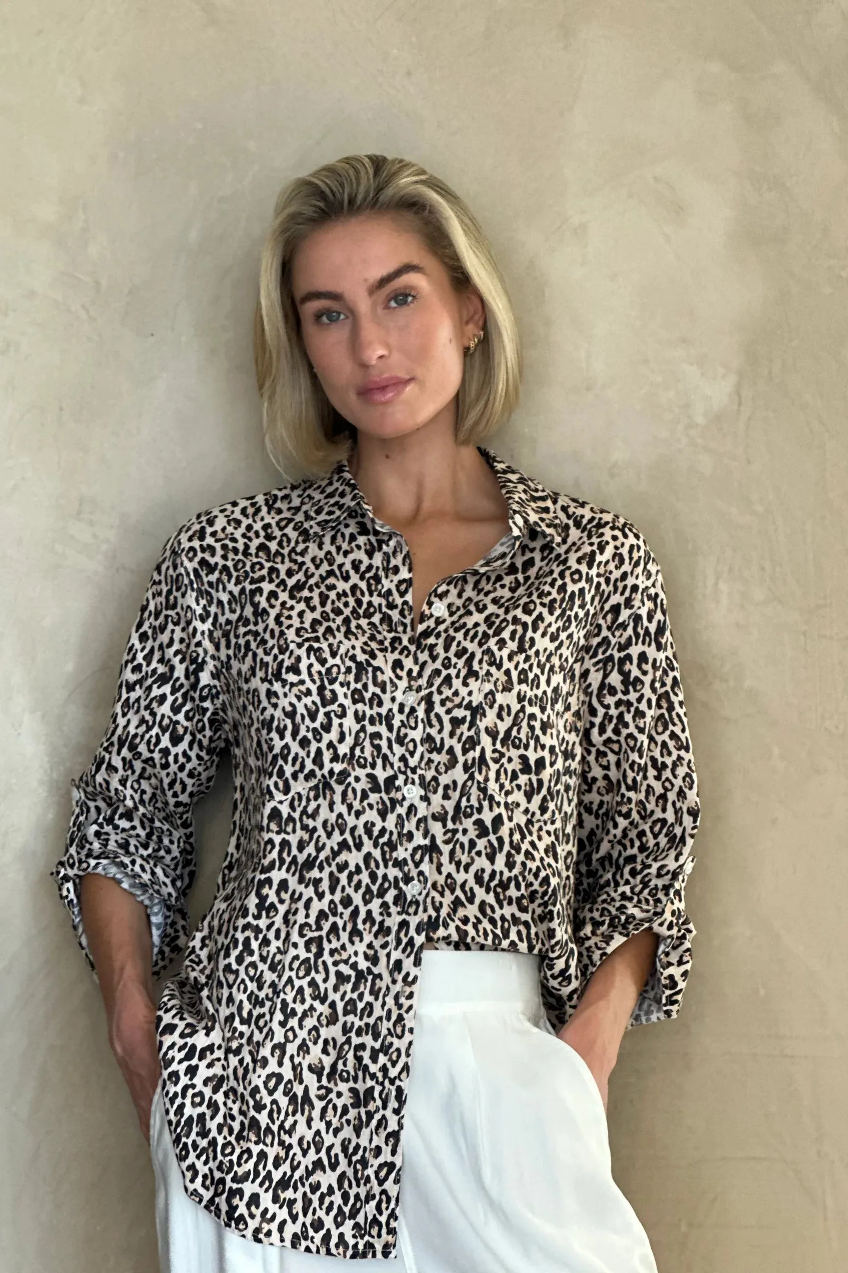 Leopard Boyfriend Linen Shirt
