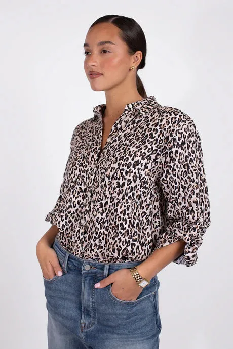 Leopard Boyfriend Linen Shirt