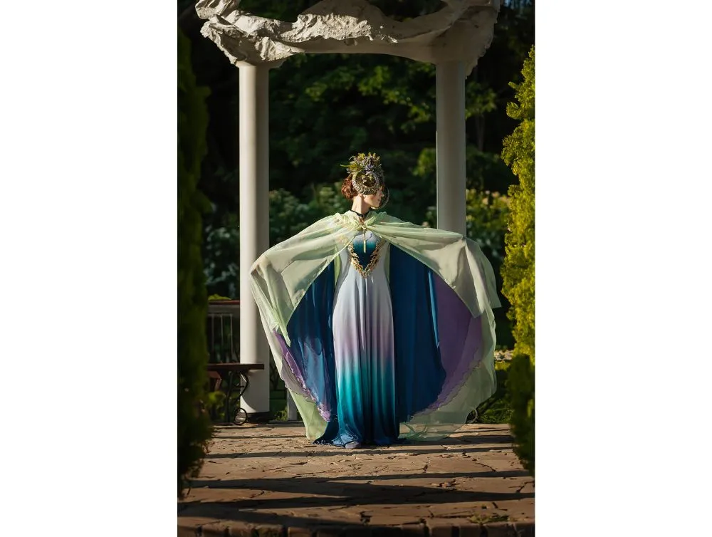 Light Green Fantasy Hooded Tulle Cape | USA domestic shipping