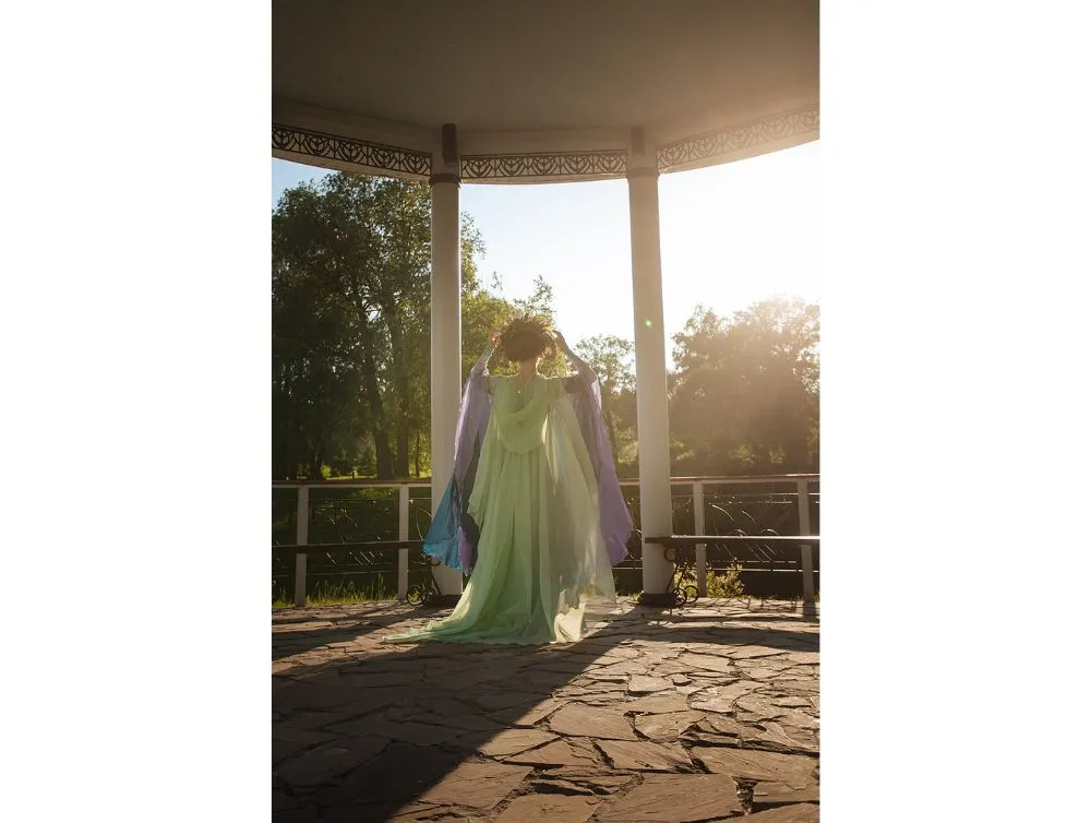 Light Green Fantasy Hooded Tulle Cape | USA domestic shipping